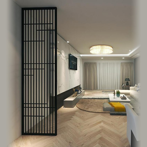 不銹鋼屏風隔斷鏤空格柵客廳方通背景墻(圖1) 不銹鋼屏風隔斷鏤空格柵客廳方通背景墻(圖1)